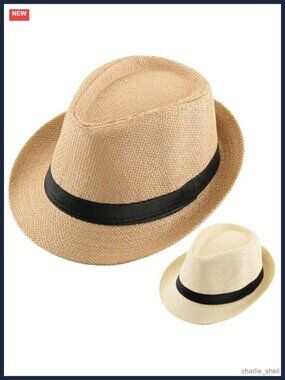 2 Pack Straw Fedora Hats Short Brim Summer Beach Sun Hat Trilby Panama